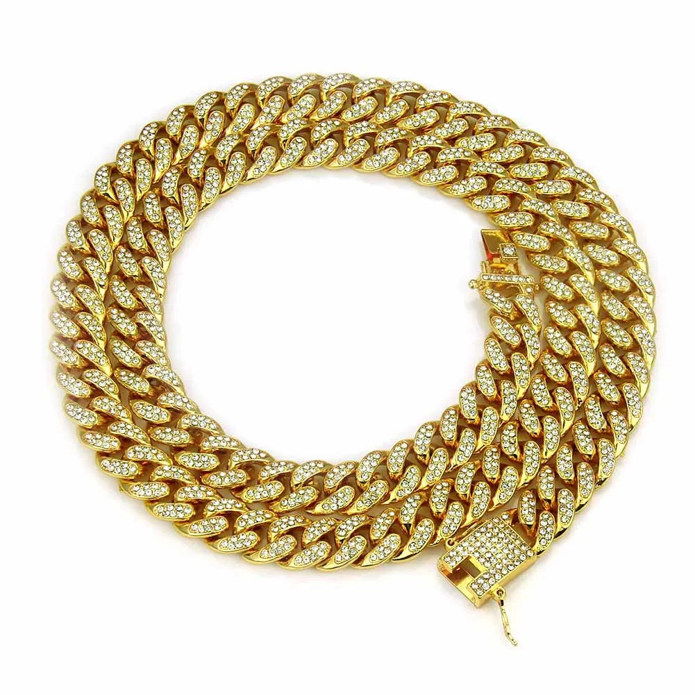 Chaîne de collier HNSP Miami Cuban Link Iced Out pour hommes - Chaîne de bijoux Hip Hop robuste et brillante de 13 mm de large