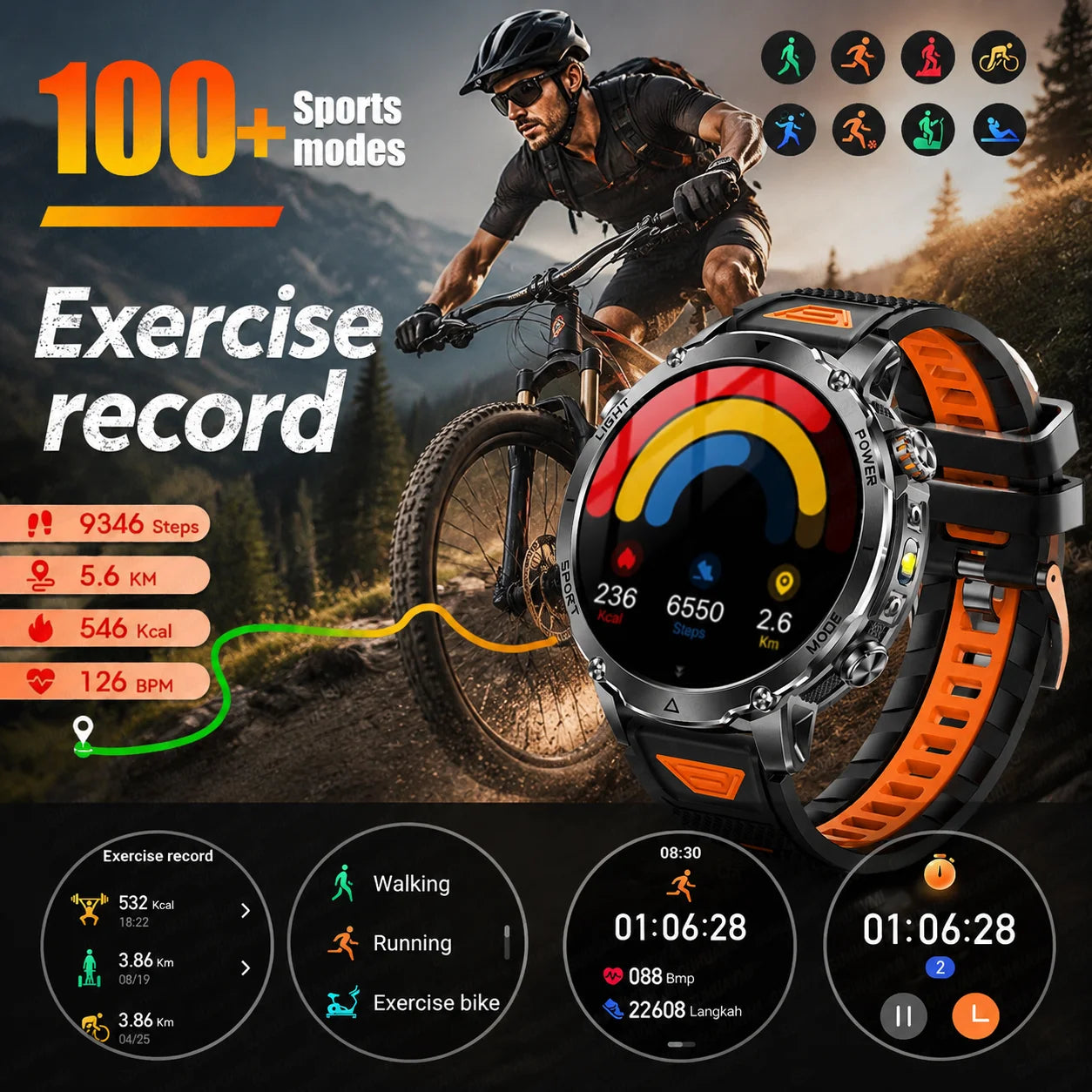 Smartwatch Militaire GUHUAVMI 2026 – Écran AMOLED 1,7", Batterie 1400mAh, GPS, Appel Bluetooth