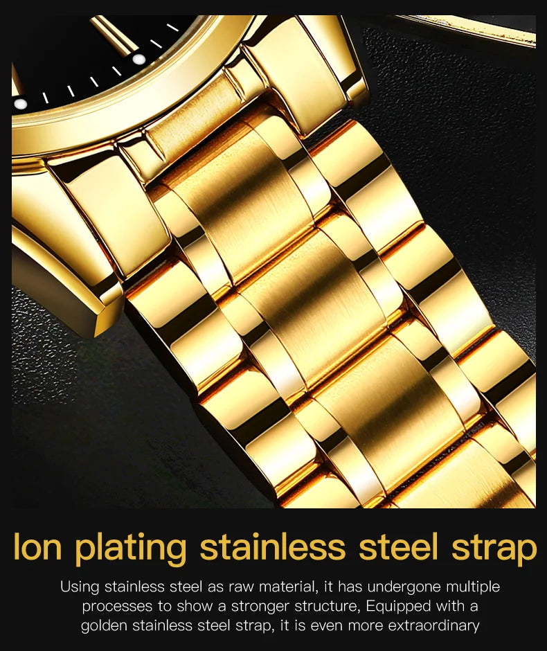 Montre Homme  Gold — Acier Inoxydable, Lumineuse & Waterproof