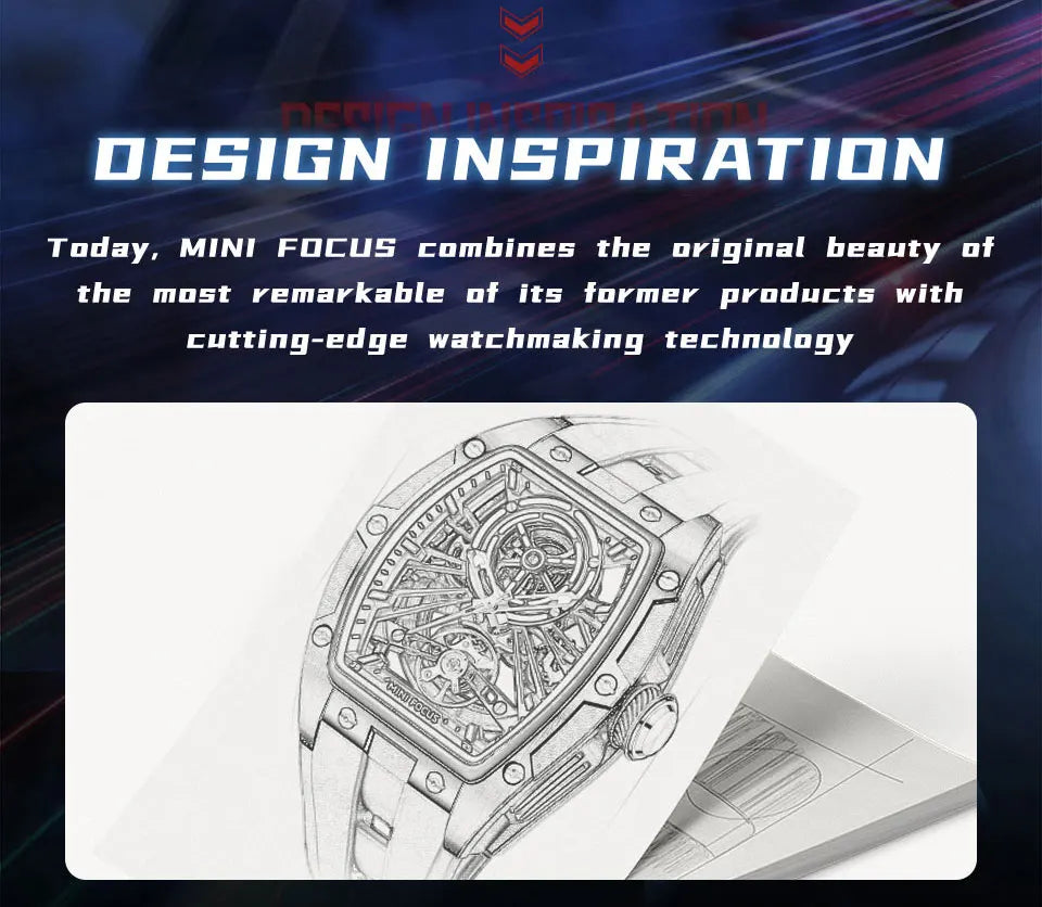 Montre Homme MINIFOCUS — Mécanique Automatique Squelette, Silicone & Waterproof 5ATM