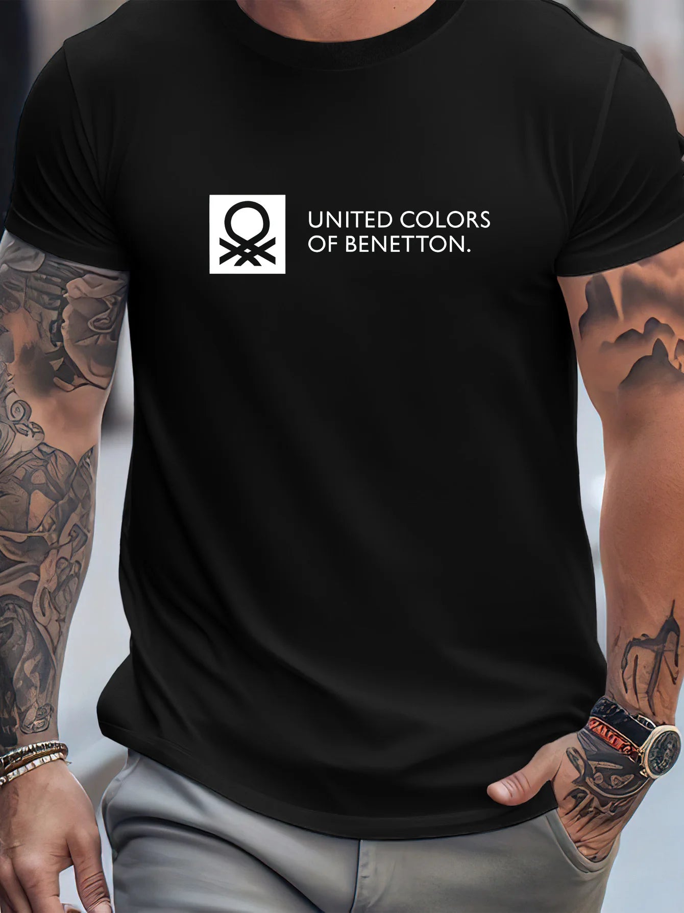 UNITED COLORS OF BENETTON T-Shirt homme loisirs mode manches courtes coton t-shirts marque T-shirt été Streetwear Y2k + hauts