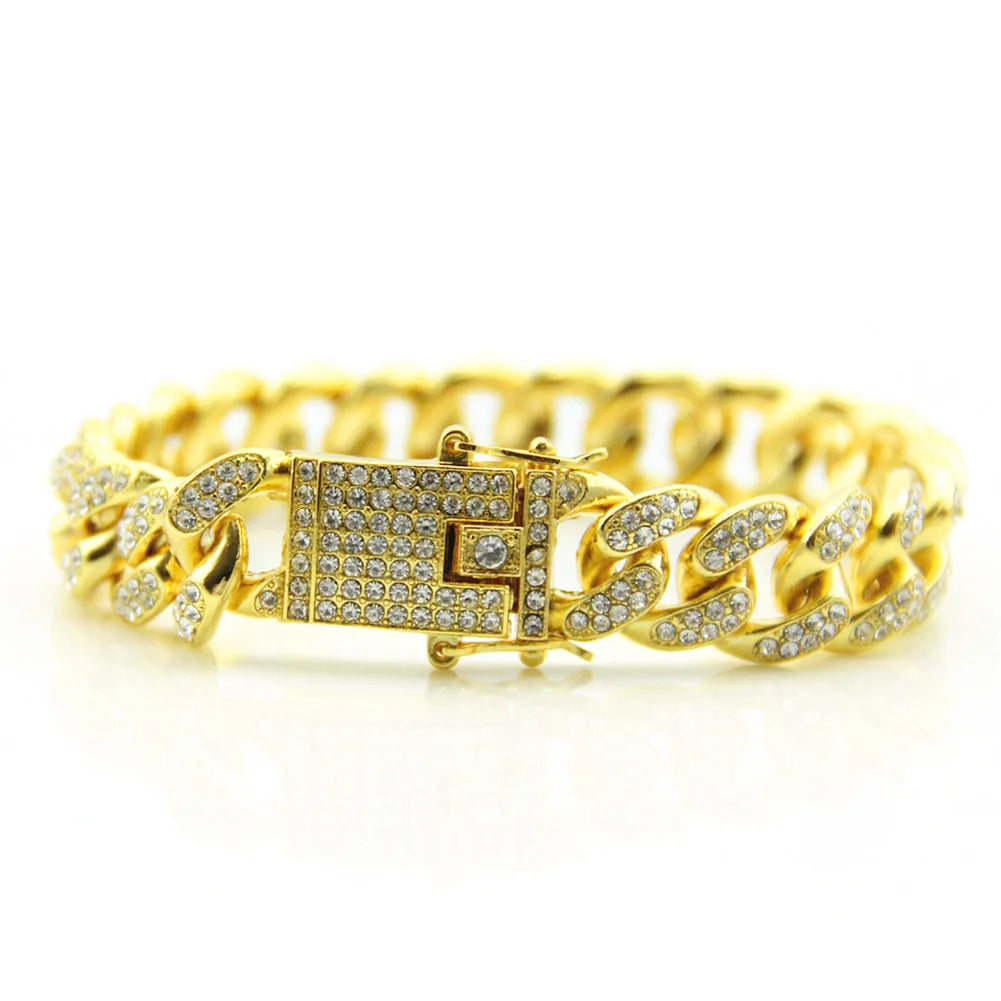 HNSP – Bracelet chaîne à maillons cubains pour hommes, 12MM, accessoire Hip Hop, bijoux