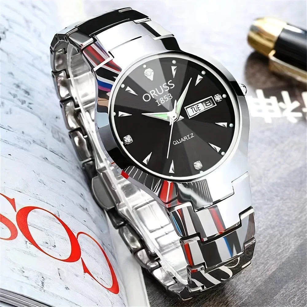 2 pièces Couples cadran coupe montre à Quartz affaires mode analogique calendrier montre-bracelet saint valentin cadeau pour hommes femmes Date montre