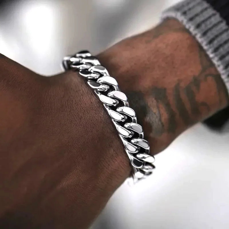 Bracelet cubain en acier inoxydable HNSP pour hommes, chaîne de main punk, accessoires de bijoux masculins, cadeau, largeur 8 mm-14 mm