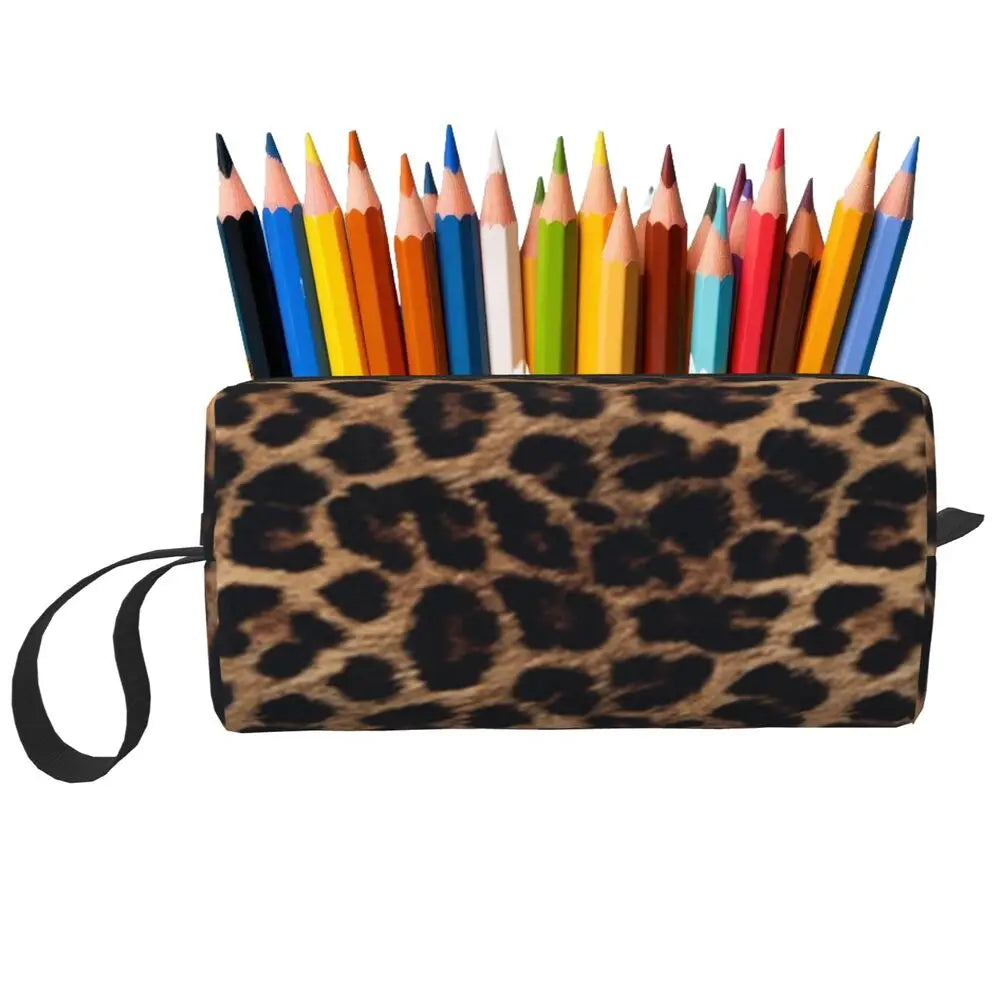Trousse de Maquillage Imprimé Léopard, Organisateur Cosmétique, Trousse de Toilette, Trousse de Voyage pour Femmes, Trousse à Crayons de Beauté