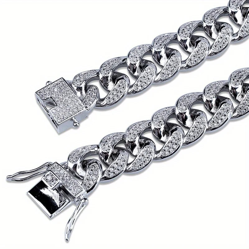 Bracelet de luxe en chaîne à maillons cubains glacés pour hommes, bijoux Hip-Hop en cristal pavé, en acier inoxydable, scintillant, cadeau