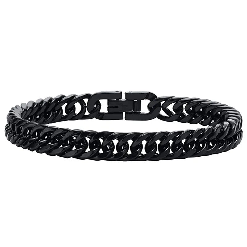 Bracelet chaîne cubaine en acier inoxydable avec fermoir à bouton-poussoir pour Homme, 8MM