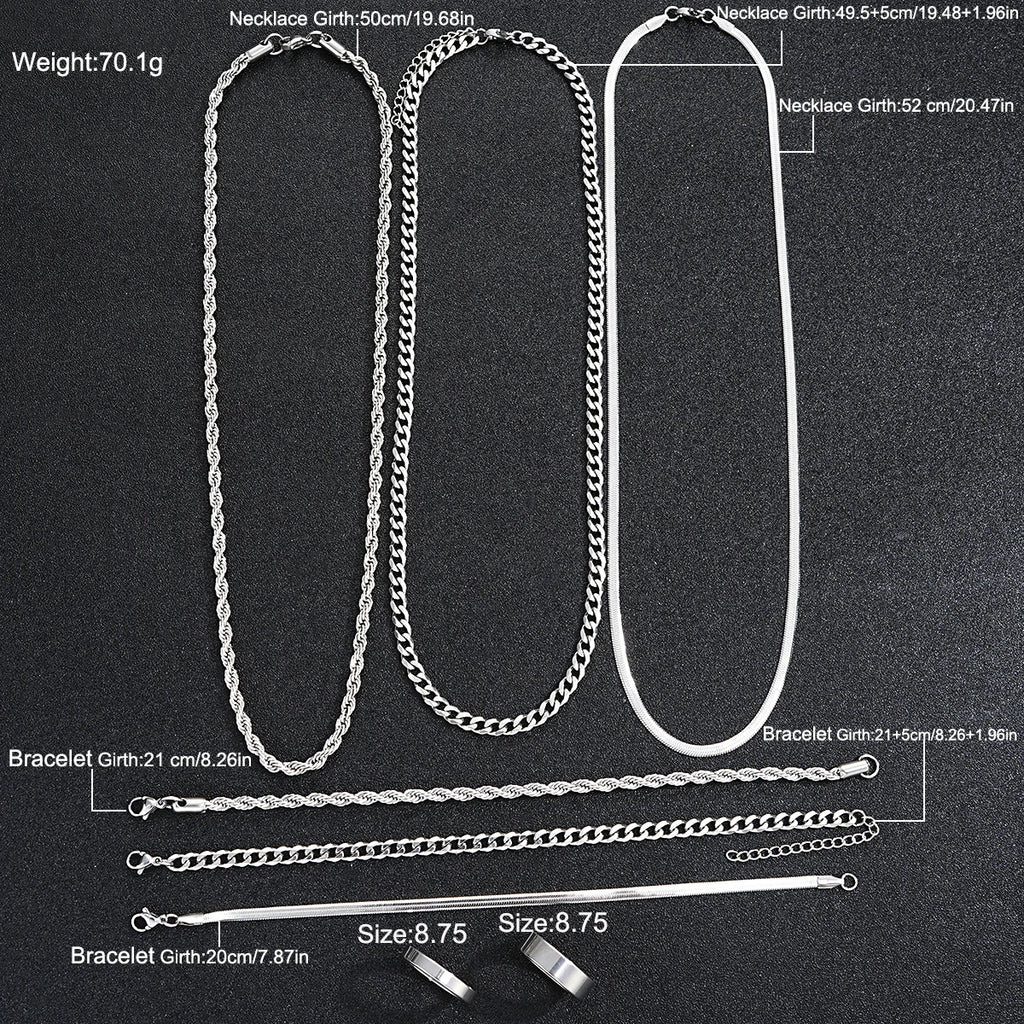 Ensemble de bijoux simples en acier inoxydable hommes