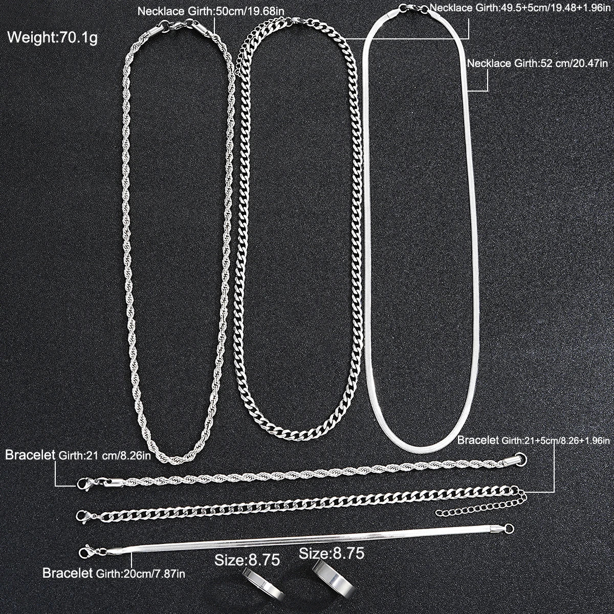 Ensemble de bijoux simples en acier inoxydable hommes