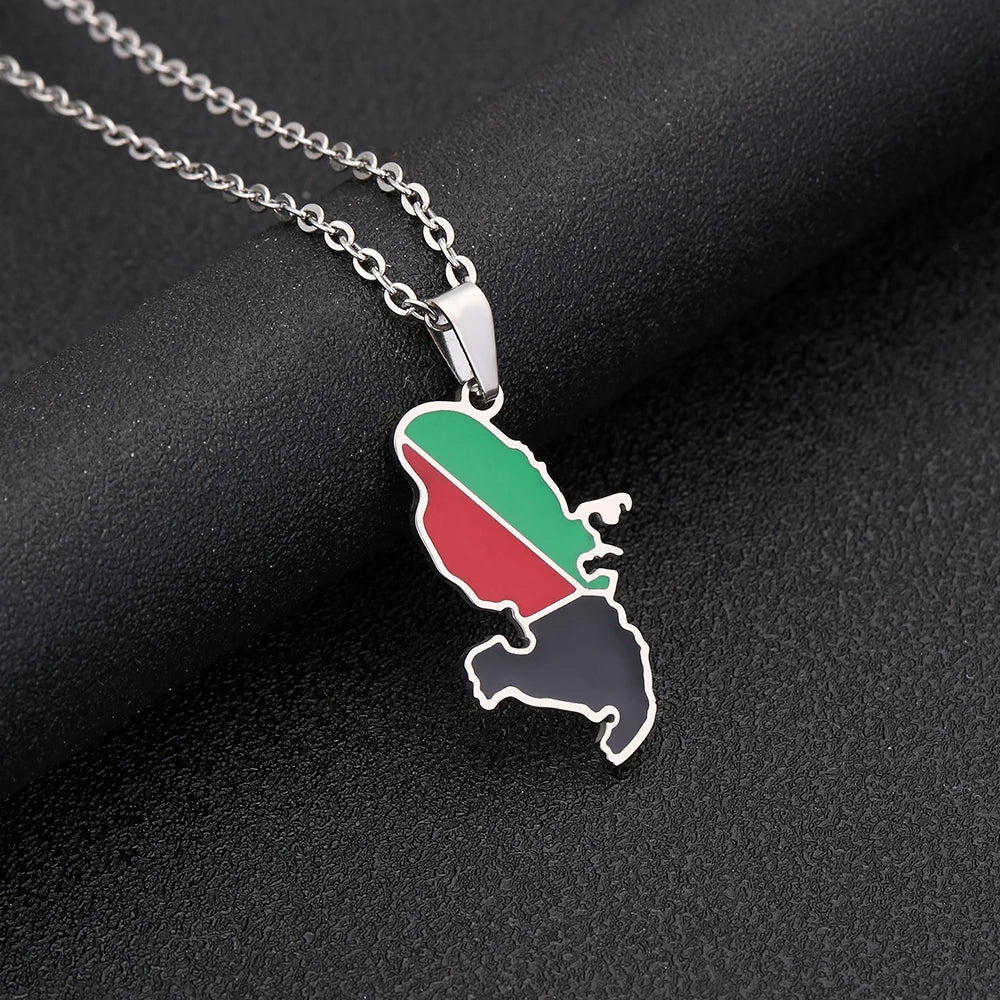 Collier Pendentif Drapeau Martinique – Acier Inoxydable Or & Argent