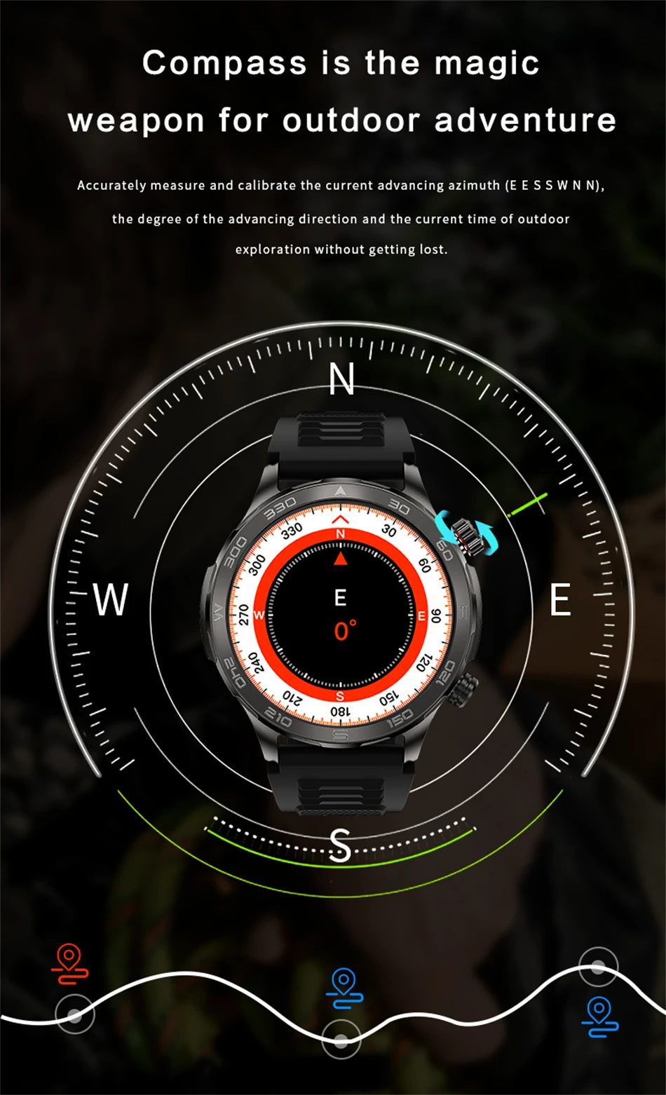 Montre intelligente étanche avec boussole pour homme, surveillance de la santé, traqueur de sport GPS, appel Bluetooth HD, assistant vocal, nouveau, 2024