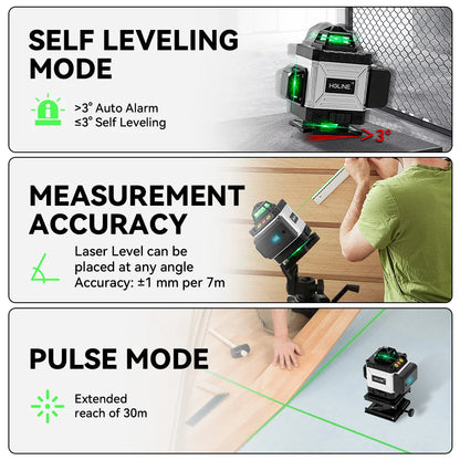 Niveau Laser 4D Professionnel HGLINE – 16 Lignes, Auto-nivellement 360°, Télécommande APP