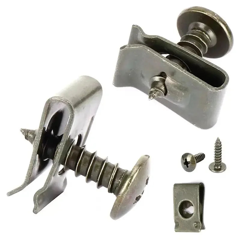 Jeu de Clips à vis métalliques pour voiture, 10/200 pièces, Clip de fixation de Type U avec vis antirouille, boucle de Protection de pare-chocs de garde-boue, vis en feuille de fer