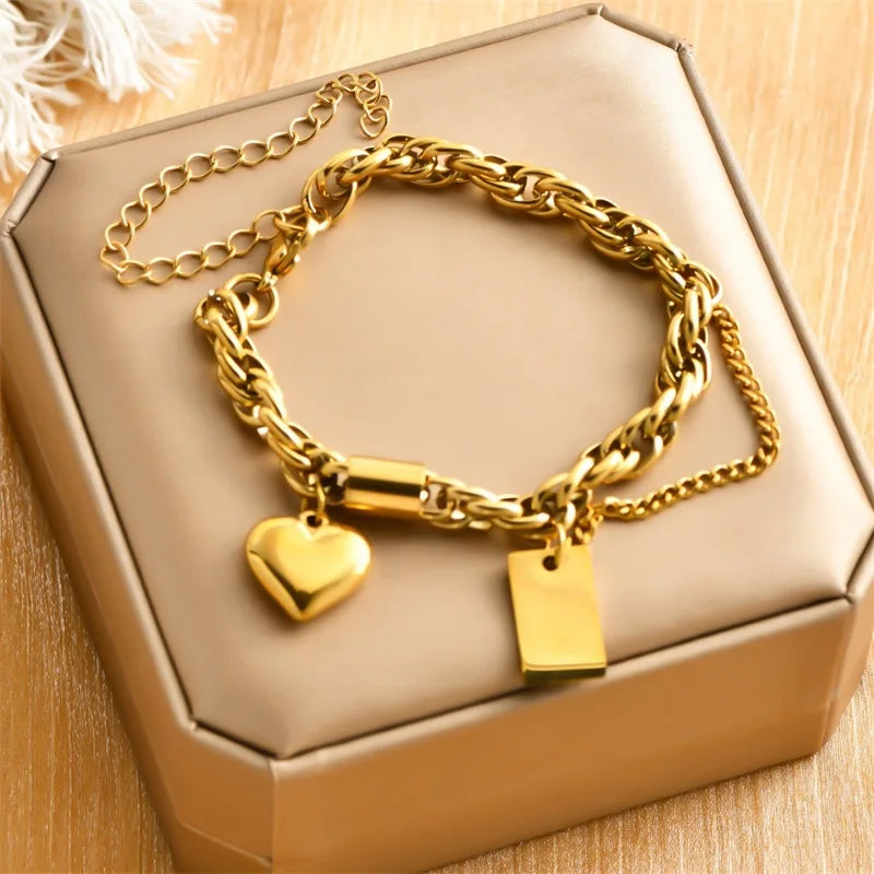Bracelet jonc en acier inoxydable 316L GANEMLY pour femmes, nouveau bracelet punk, chaîne de poignet, bijoux imperméables, bijoux femme