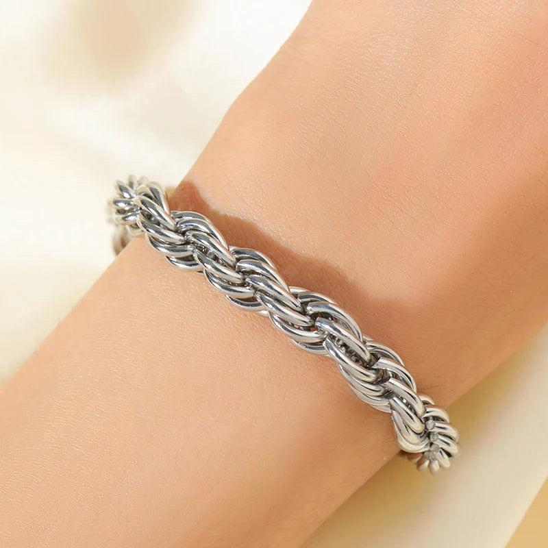 GANEMLY – Bracelet en acier inoxydable 316L pour femmes, couleur argent, chaîne à maillons, à la mode, Punk, chaîne de poignet, bijoux étanches