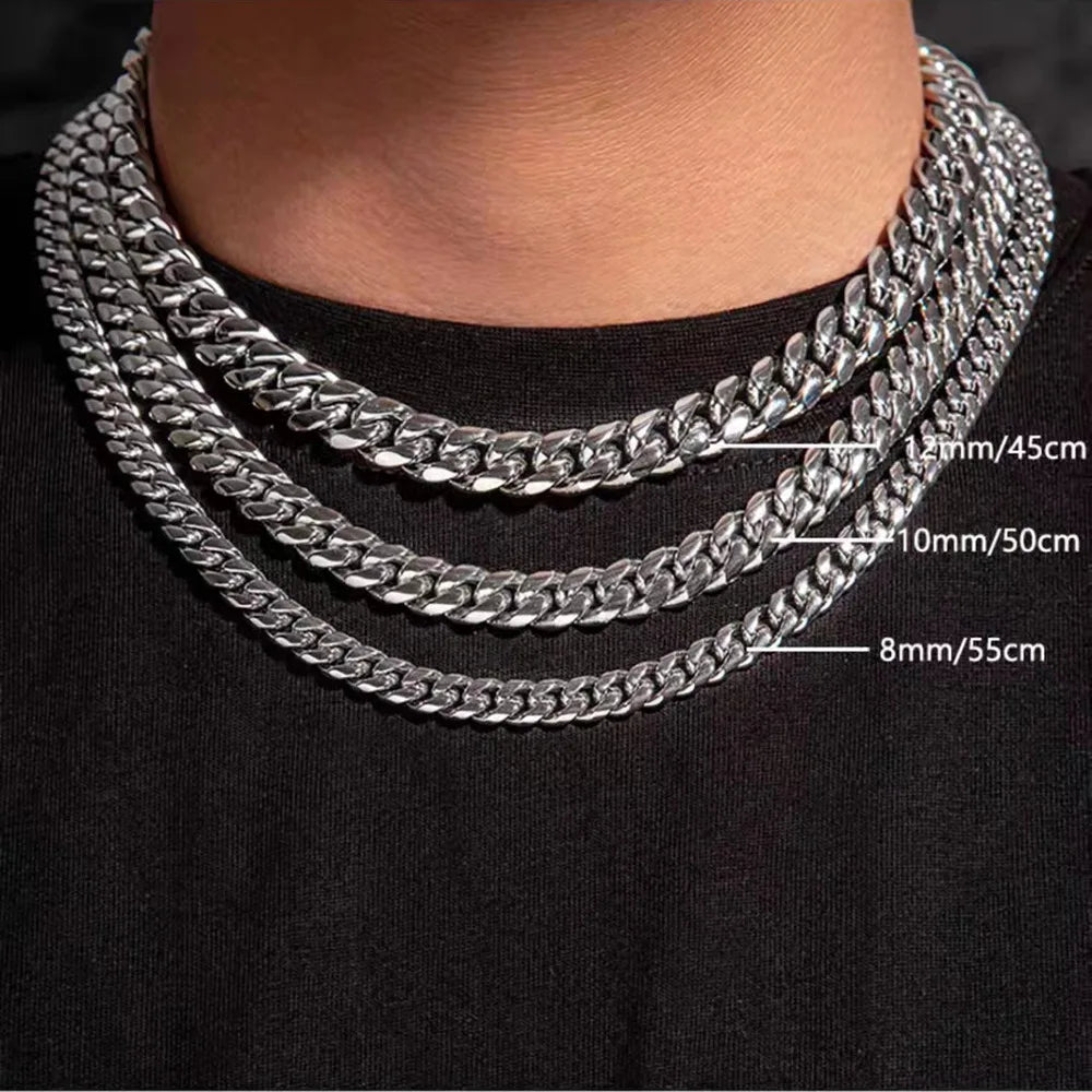 Collier à double chaîne cubaine en acier inoxydable 316L HNSP pour hommes, épaisseur 8MM-12MM, style punk biker, accessoires pour hommes, cadeau pour homme