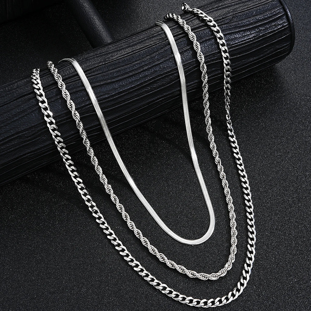 Ensemble de bijoux simples en acier inoxydable hommes
