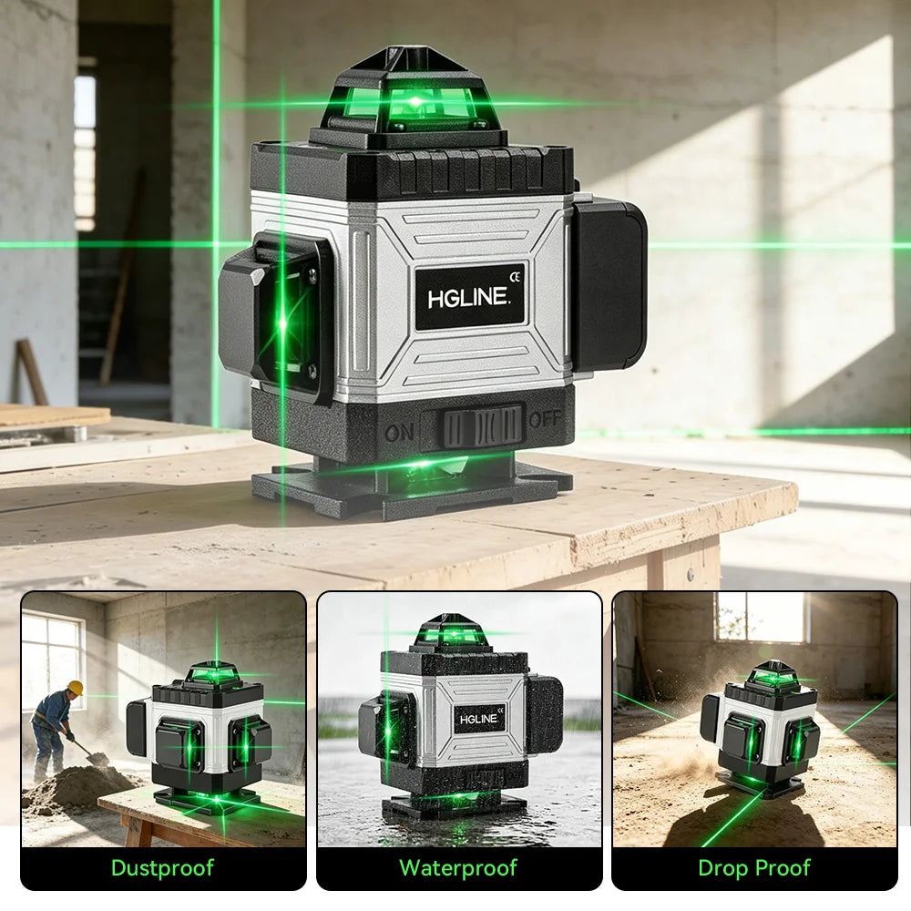 Niveau Laser 4D Professionnel HGLINE – 16 Lignes, Auto-nivellement 360°, Télécommande APP