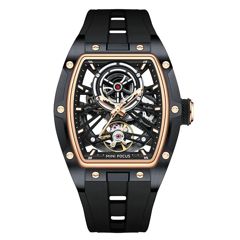 Montre Homme MINIFOCUS — Mécanique Automatique Squelette, Silicone & Waterproof 5ATM