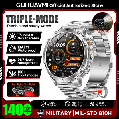 Smartwatch Militaire GUHUAVMI 2026 – Écran AMOLED 1,7", Batterie 1400mAh, GPS, Appel Bluetooth