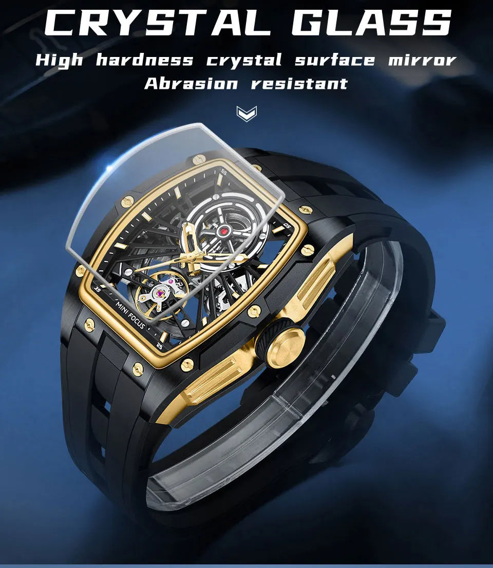 Montre Homme MINIFOCUS — Mécanique Automatique Squelette, Silicone & Waterproof 5ATM