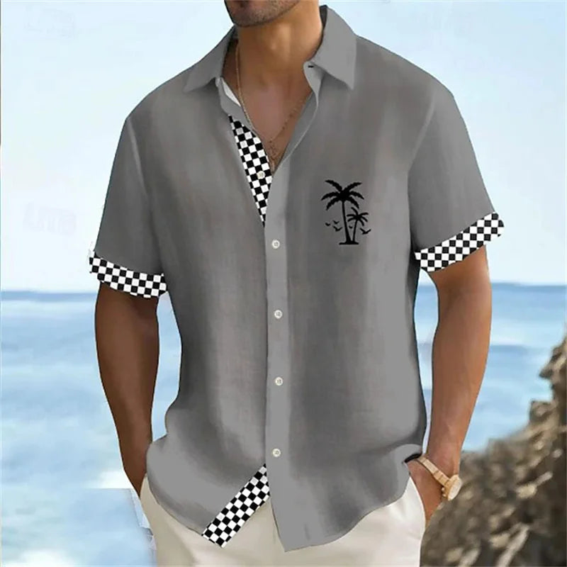Chemise hawaïenne à motif rayé dégradé pour hommes, épissure de couleur, chemises Aloha imprimées en 3D, chemisiers à revers décontractés, manches courtes amples