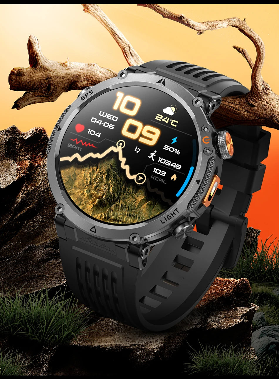 Montre Connectée Outdoor ChiBear – 1,7" AMOLED, 100+ Sports, Boussole, Torche LED, Appel BT