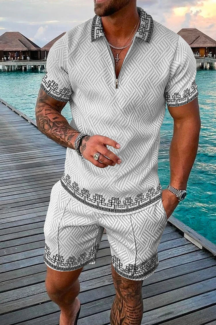 Polo Zippé Vintage Homme — Ensemble Survêtement Col Mandarin, Respirant & Grande Taille S-5XL