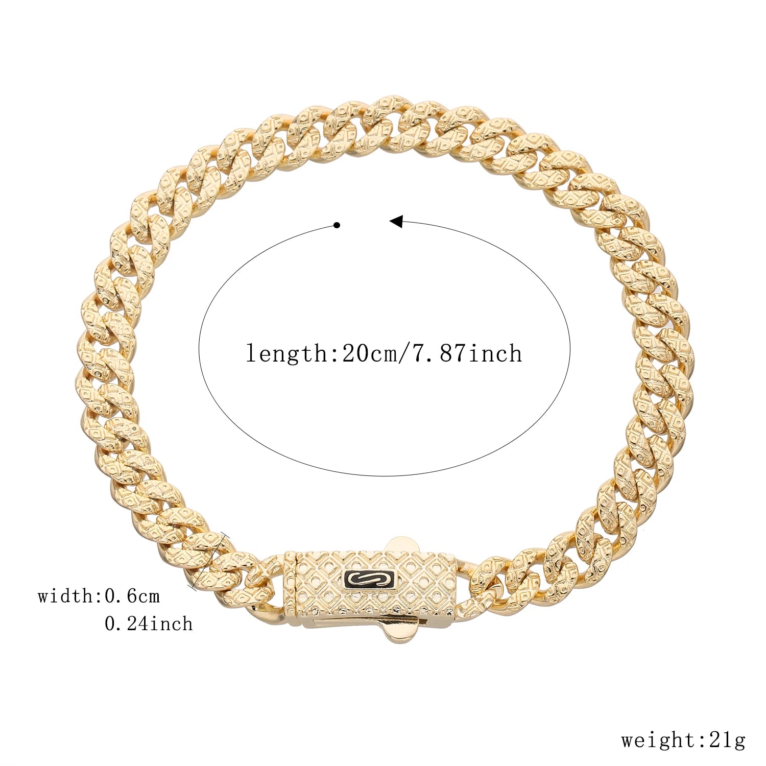Bracelet de cheville de style Monaco hommes femmes, plaqué or 14 carats.