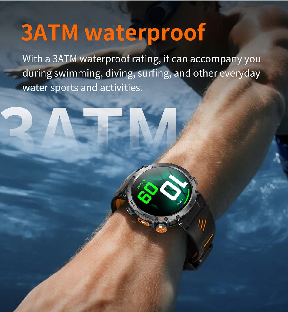 Montre Connectée Outdoor ChiBear – 1,7" AMOLED, 100+ Sports, Boussole, Torche LED, Appel BT