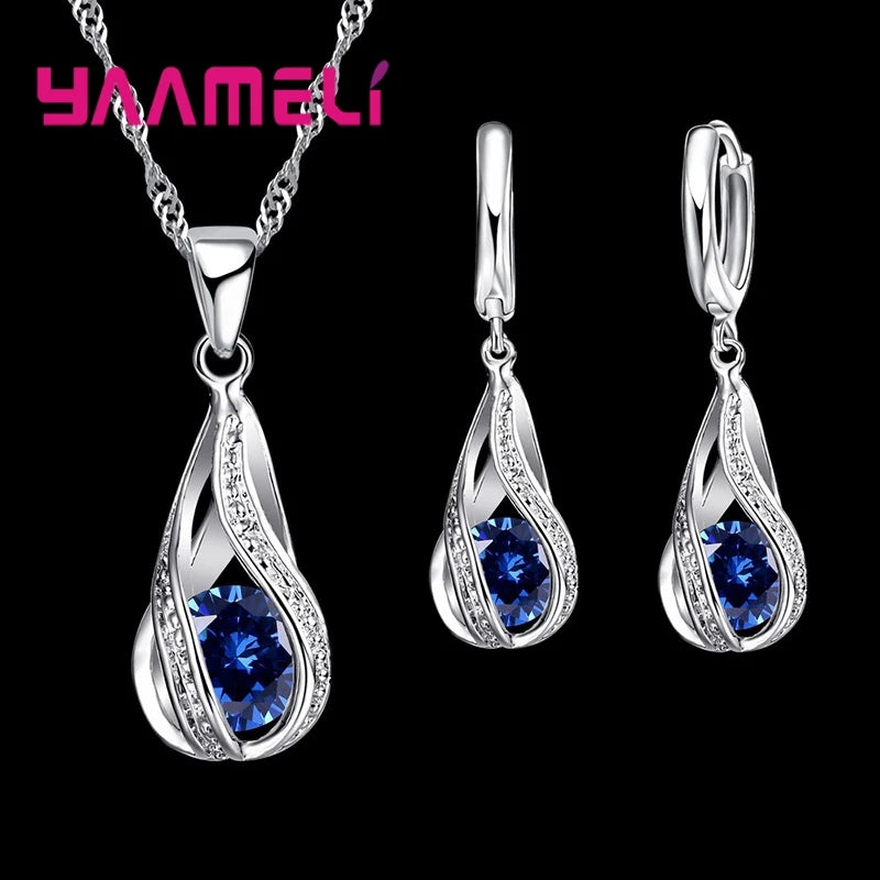 Goutte d'eau chaude en argent collier + Boucles