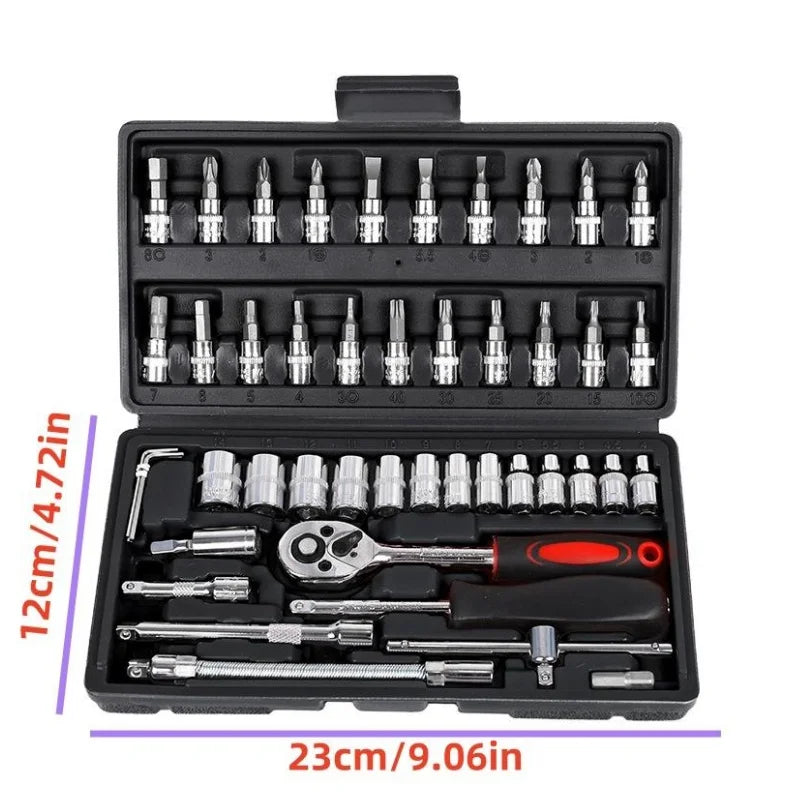 Kit d'outils de Réparation Auto 46 Pièces – Coffret Cliquet Multifonction