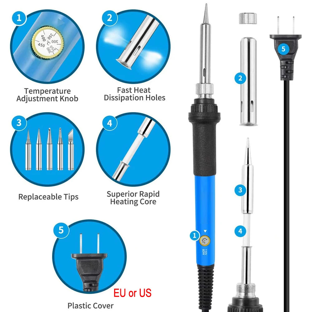 Kit Fer à Souder Électrique 60W – Température Réglable, 10/16/20 Pièces