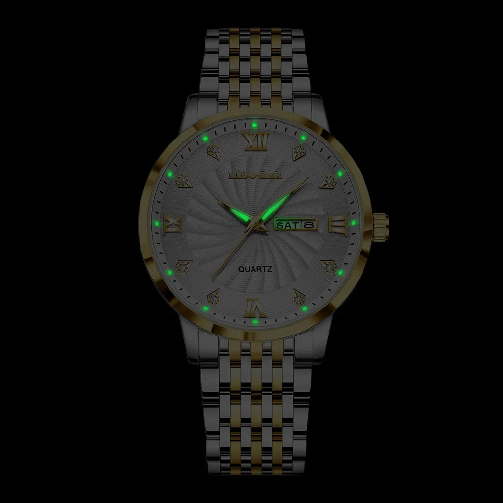 Montres de luxe en acier inoxydable pour hommes, montres-bracelets à Quartz avec cadran lumineux et calendrier, Relogio Masculino (sans boîte)