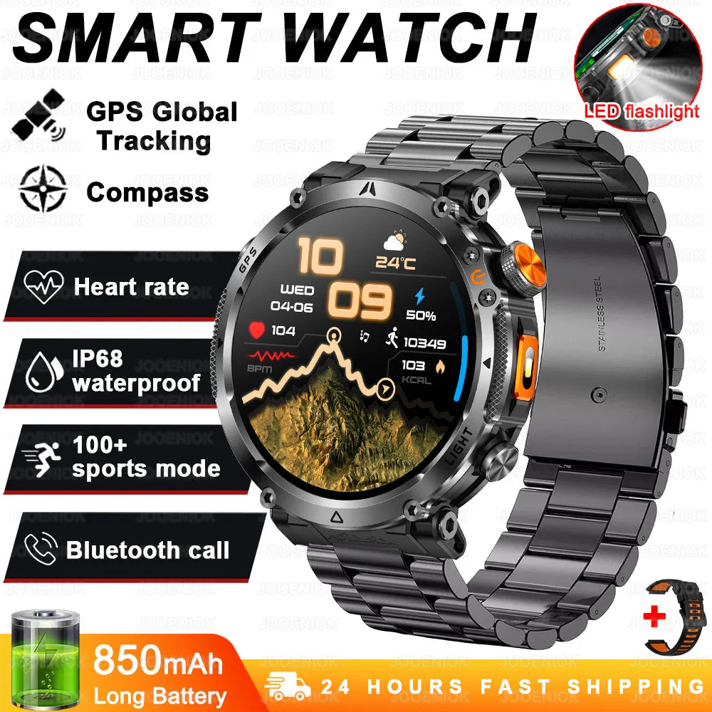 Montre Connectée Outdoor ChiBear – 1,7" AMOLED, 100+ Sports, Boussole, Torche LED, Appel BT