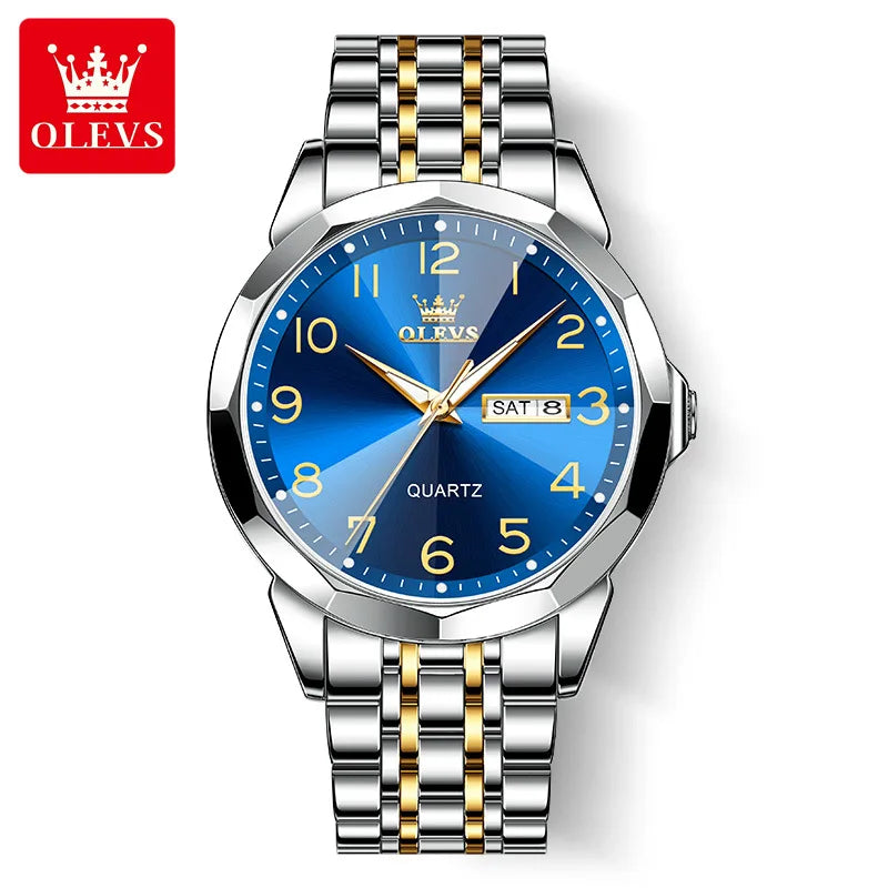 OLEVS montre de luxe montre pour hommes étanche argent acier inoxydable classique montre-bracelet à Quartz décontractée .