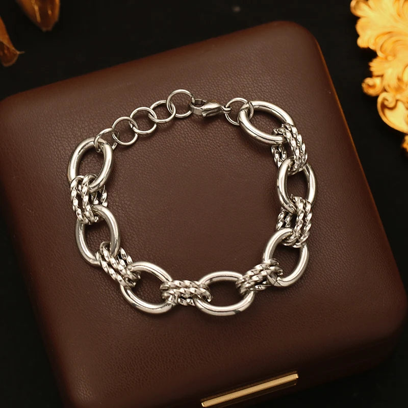 Bracelet jonc en acier inoxydable 316L GANEMLY pour femmes, nouveau bracelet punk, chaîne de poignet, bijoux imperméables, bijoux femme