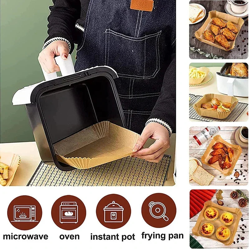 Papier Parchemin Antiadhésif pour Friteuse à Air – Rond, Carré ou Rectangle | 50 à 300 pcs