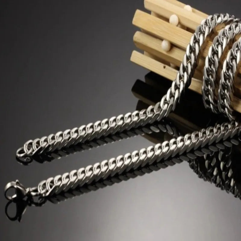 Collier chaîne cubaine en acier inoxydable épais de 8mm à 14mm pour hommes.