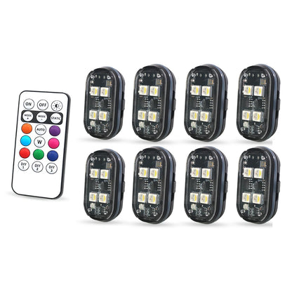 Lumières stroboscopiques LED sans fil, lumière d'ambiance de décoration de voiture, lumières Led rechargeables 8 couleurs, voyant d'avertissement Anti-Collision, 2/4 pièces