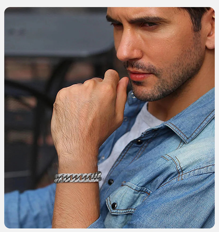 Vnox-Bracelets cubains en acier inoxydable pour hommes, 10/12/15mm de largeur, bijoux hip hop pour garçons