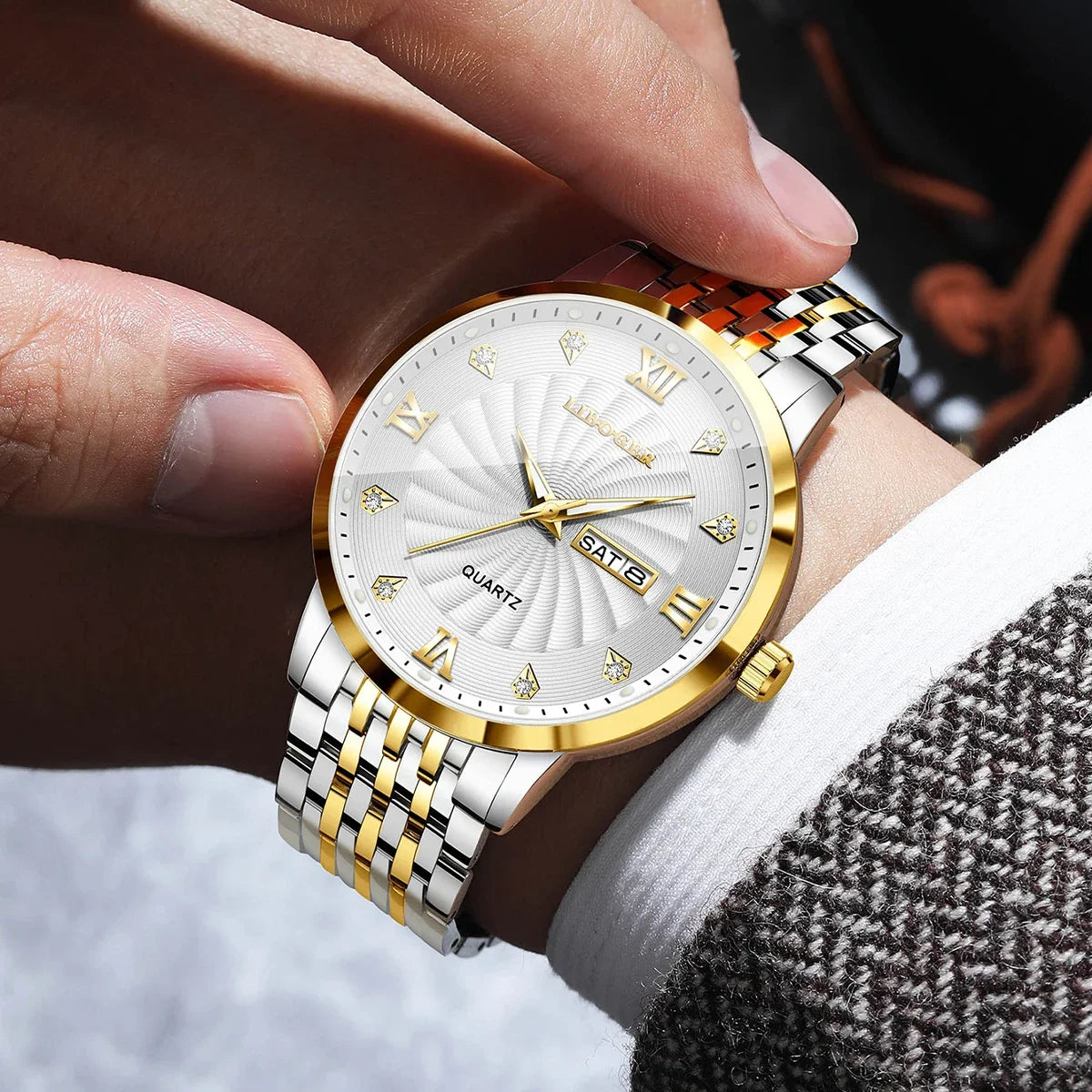 Montres de luxe en acier inoxydable pour hommes, montres-bracelets à Quartz avec cadran lumineux et calendrier, Relogio Masculino (sans boîte)