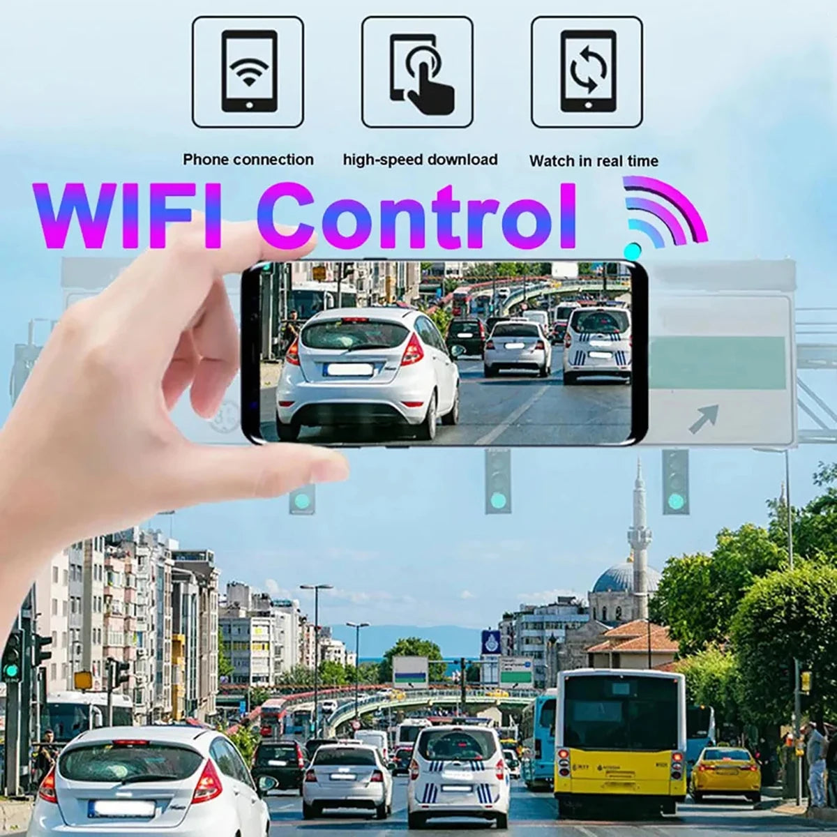 Caméra de tableau de bord pour voitures 1080P, enregistreur vidéo DVR, double caméra de voiture, vue avant et intérieure, enregistrement en boucle, moniteur WiFi Dashcam