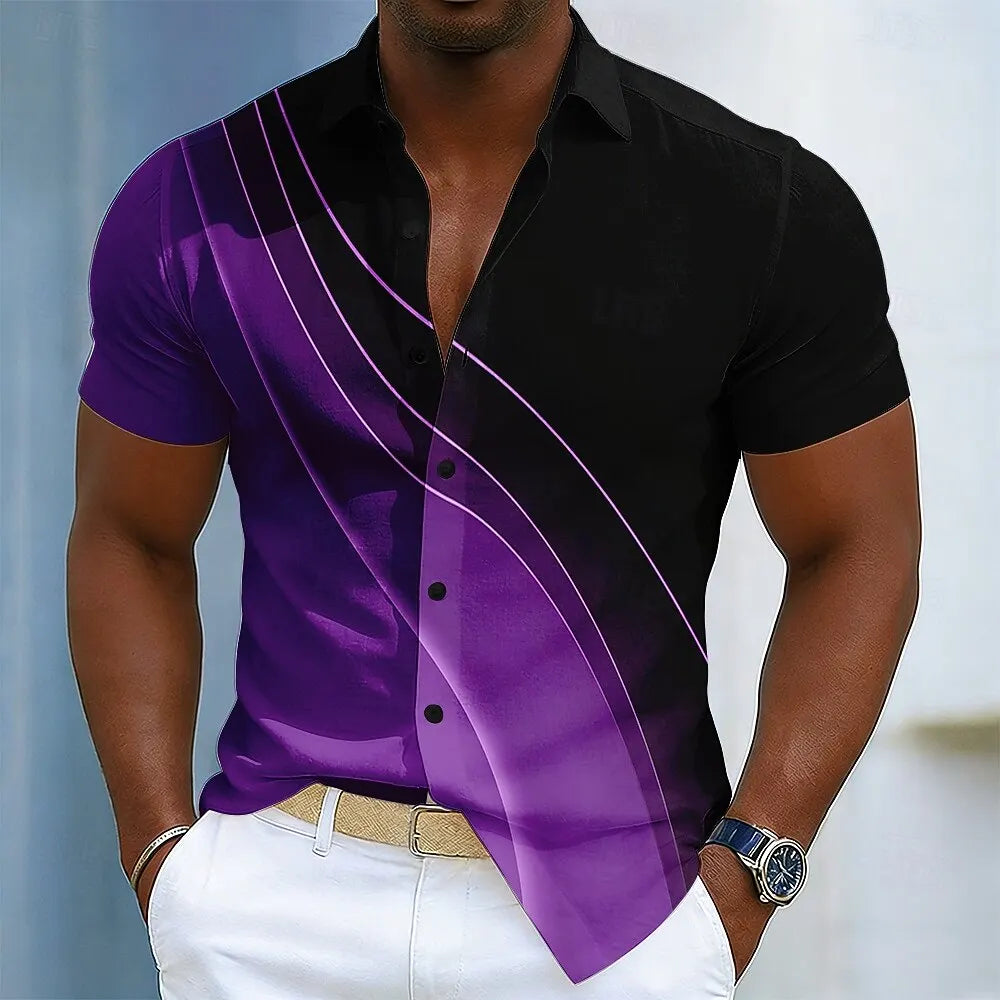 Chemise pour homme à imprimé 3D, lignes géométriques, vagues abstraites, manches courtes.Plusieurs coloris disponible