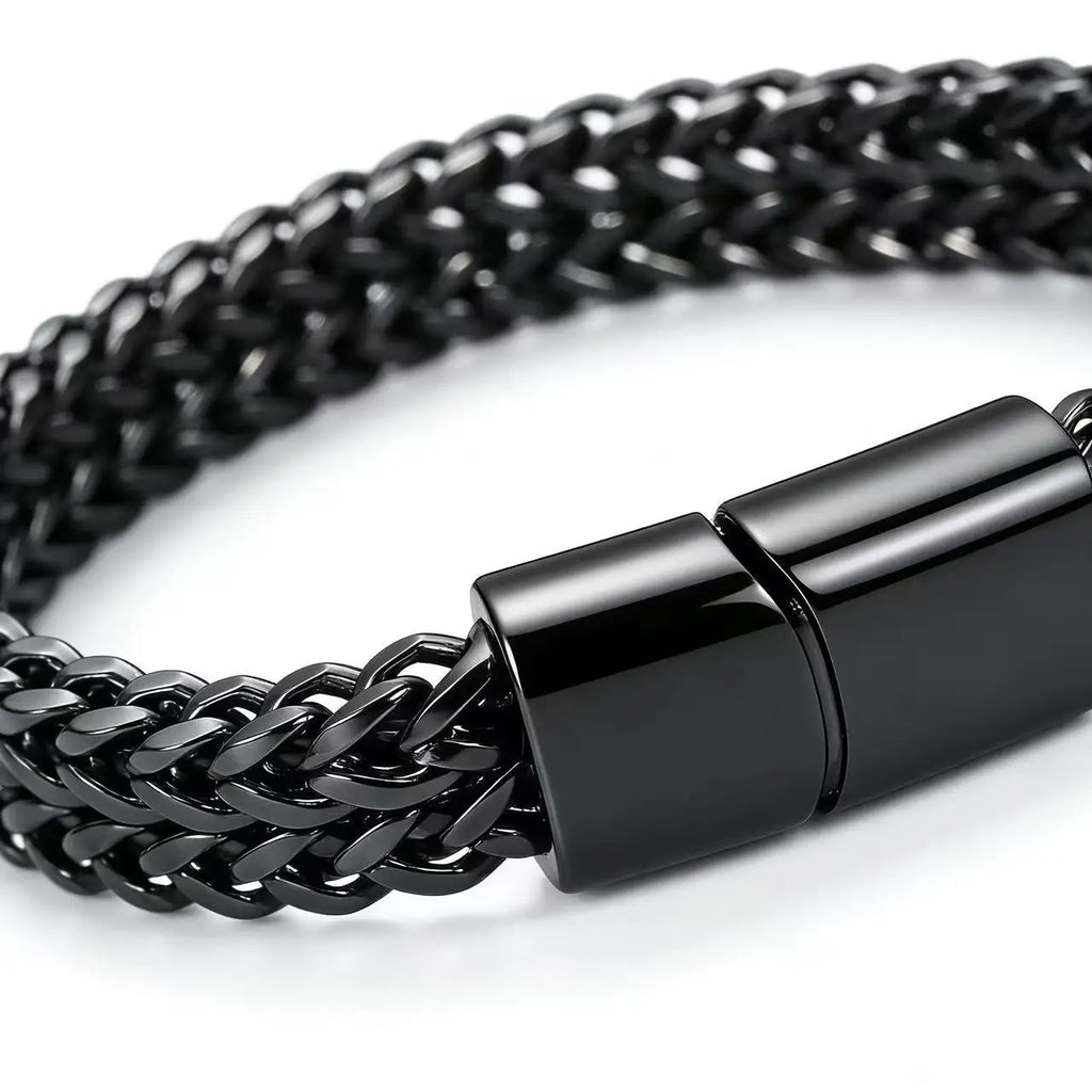 Bracelet chaîne en acier inoxydable noir de 10 mm de large pour hommes, bijoux punk gothiques, fermoir magnétique, boucle cachée, accessoire