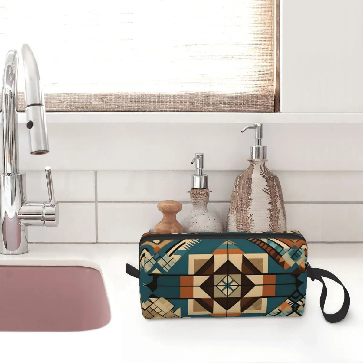Trousse de maquillage Mosaic Melody Exploring Native American Patterns, trousse de toilette et de cosmétiques pour femmes, trousse de beauté de voyage, trousse à crayons