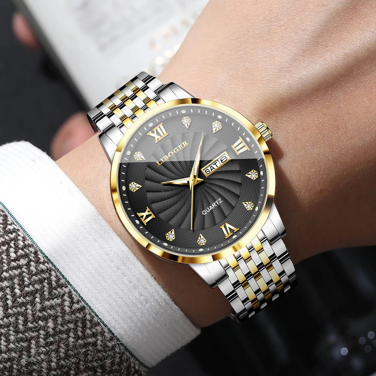 Montres de luxe en acier inoxydable pour hommes, montres-bracelets à Quartz avec cadran lumineux et calendrier, Relogio Masculino (sans boîte)