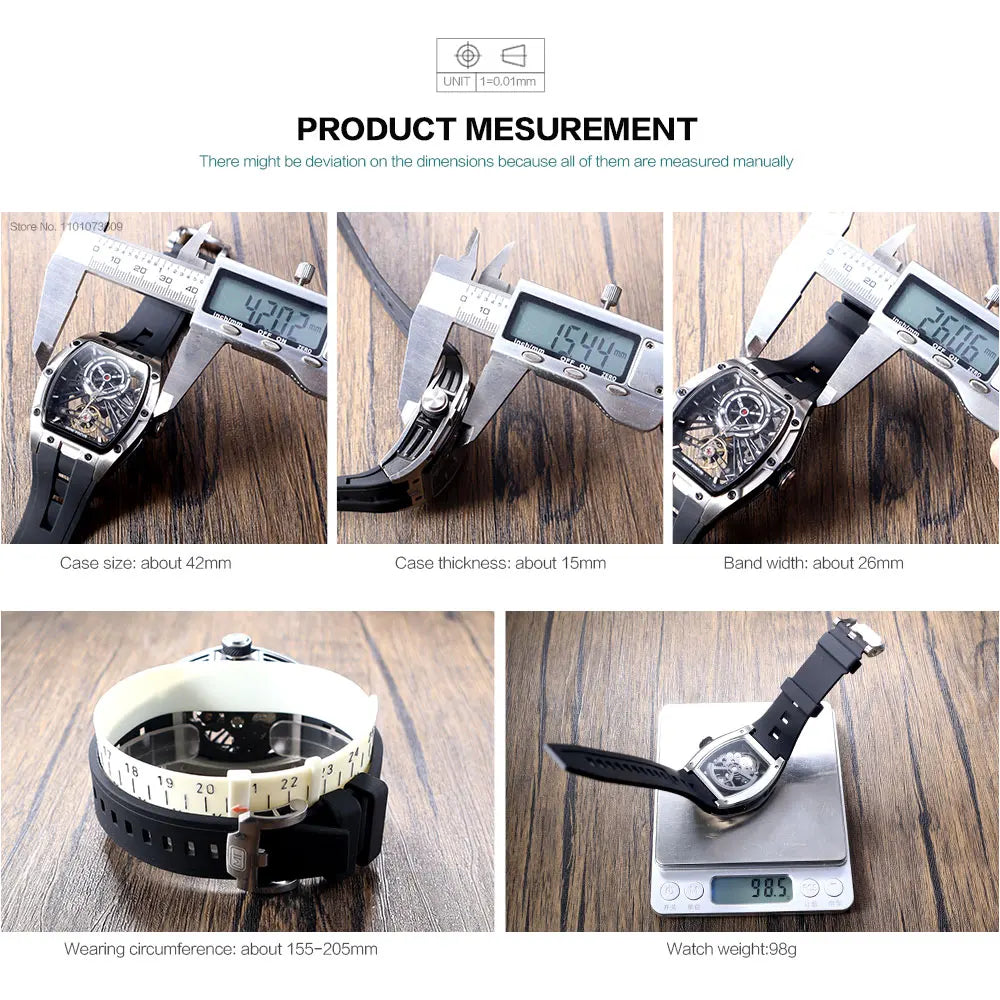 Montre Homme MINIFOCUS — Mécanique Automatique Squelette, Silicone & Waterproof 5ATM
