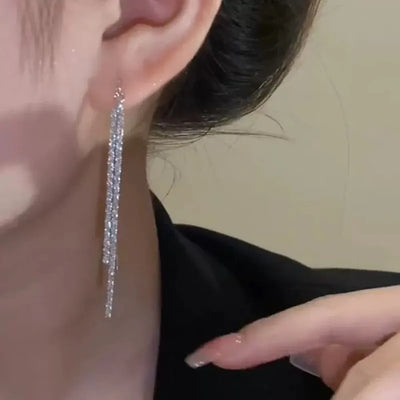Boucles d'oreilles pendantes argentées à franges