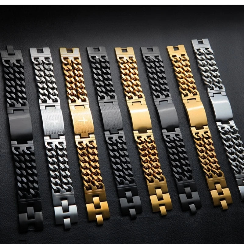 Bracelet en acier inoxydable 316L, chaîne cubaine de 24MM de largeur, bracelet croisé pour hommes.